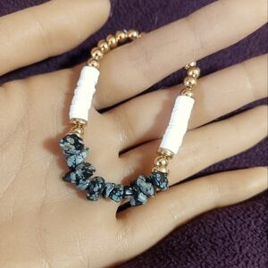 Women's bracelet, snowflake obsidian gemstone bracelet, handmade jewelry